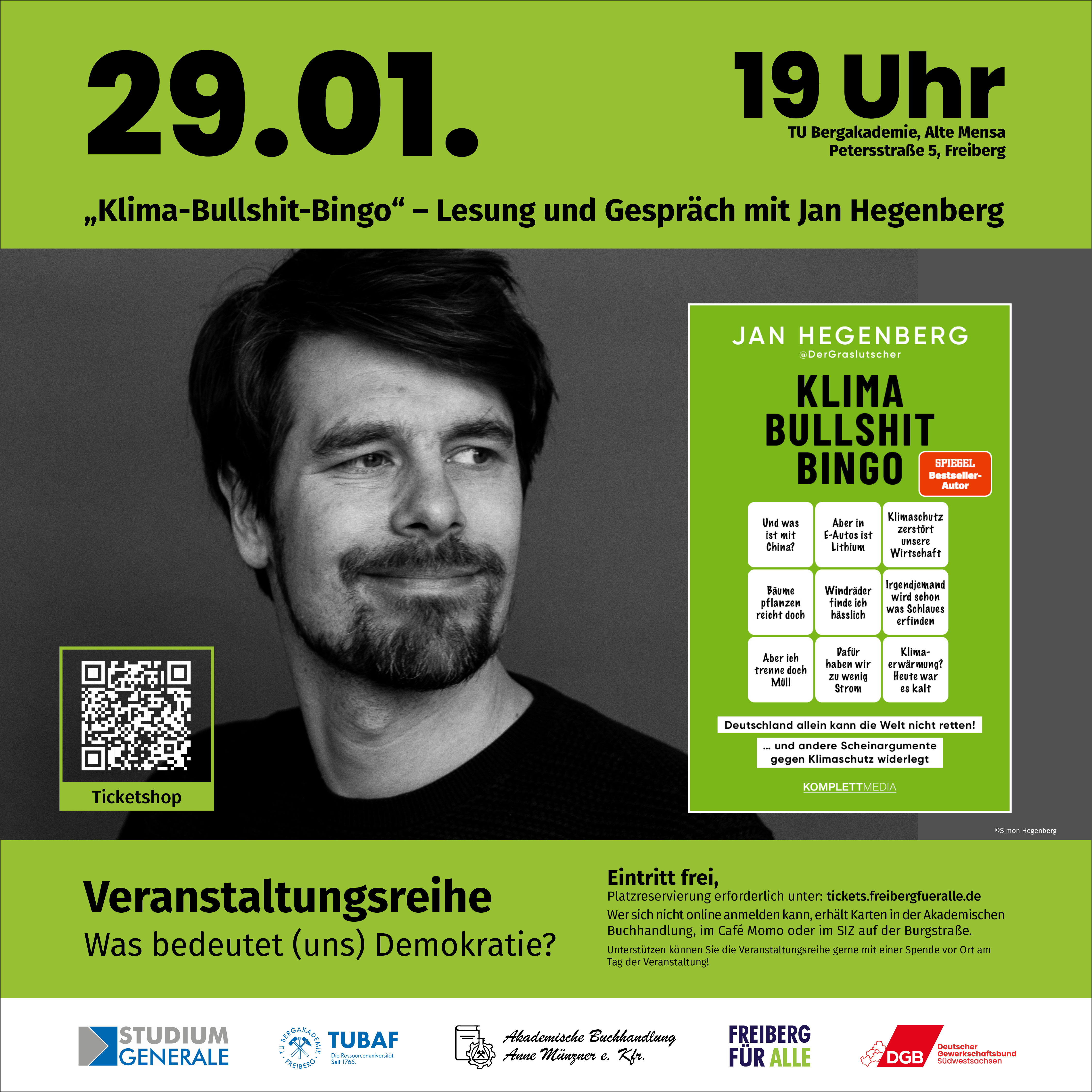 Ankündigung: Jan Hegenberg "Klima-Bullshit-Bingo" am 29.01. um 19 Uhr in der Alten Mensa, Petersstraße 5, Freiberg