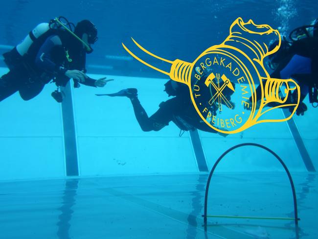 Scientific divers during training in the swimming pool