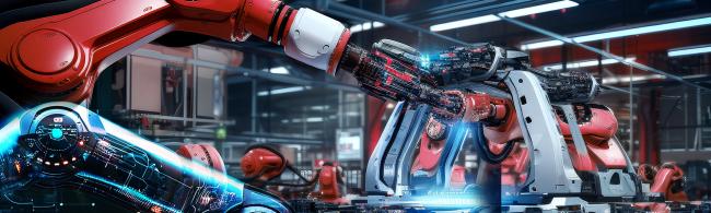 Roboterarm mit Konstruktionsmodell