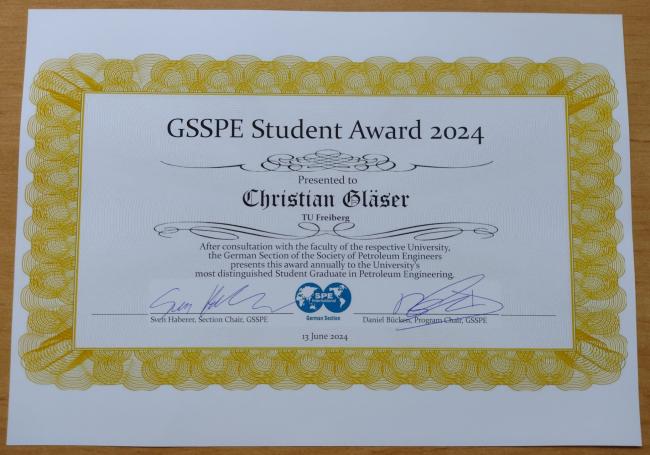 Urkunde GSSPE Student Award 2024