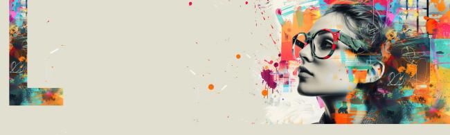 Buntes künstlerisches Bild junge Frau mit Brille