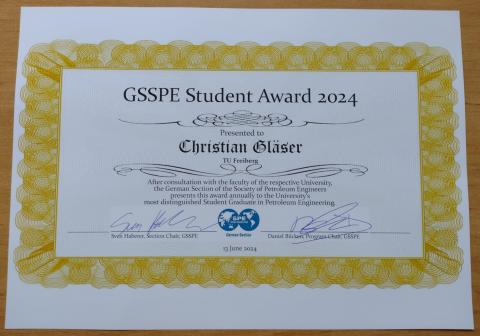 Urkunde GSSPE Student Award 2024