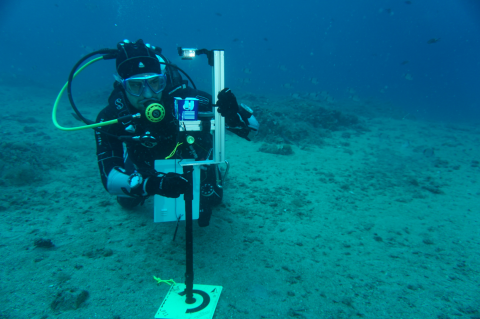 Taucher mit Lagemessgerät