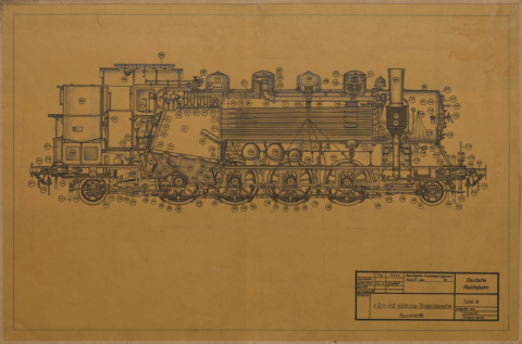 Bleistiftzeichnung Güterzug Tenderlokomotive