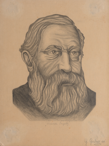Bleistiftzeichnung von Friedrich Engels