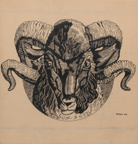 Bleistiftzeichnung Dickhornschafkopf