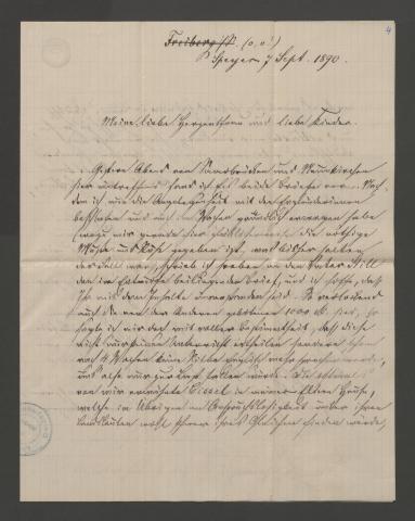 Brief Ledeburs aus Speyer vom 7. September 1890