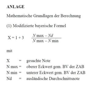 Modifizierte bayrische Formel zur Notenumrechnung