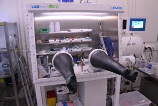 Inert gas glove box in the cleanroom laboratory