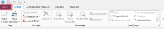Menüleiste im Startscreen von Outlook 2016