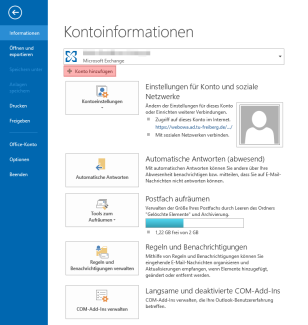 Konto hinzufügen im Outlook 2016