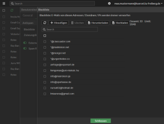 Screenshot von der Blockliste