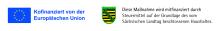 Logo der EU mit dem Schriftzug "Kofinanziert von der Europäischen Union" links sowie Logo des Freistaates Sachsen mit dem Schriftzug "Diese Maßnahme wird mitfinanziert durch Steuermittel auf der Grundlage des vom Sächsischen Landtag beschlossenen Haushaltes. rechts
