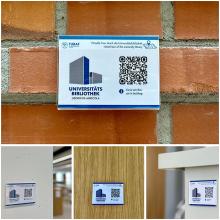 QR-Codes an Treppe und Mauer