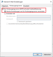Anschließend "Weitere Einstellungen" auswählen und dort unter "Postausgangsserver" das Häkchen setzen