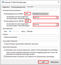 Ebenfalls unter weitere Einstellungen unter "Erweitert" die vorgegebenen Konfigurationen übernehmen