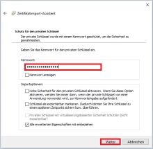 Zertifikatskennwort eingeben