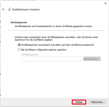 Zertifikatsspeicher auswählen