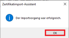 Zertifikatsinstallation erfolgreich abgeschlossen