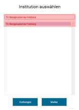 geteduroam-App: TUBAF auswählen