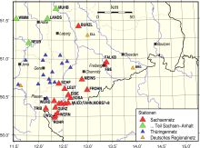 Karte der seismischen Stationen SXNET.