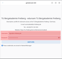 geteduroam Linux - Zugangsdaten eintragen