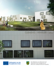 Ansicht der Laborflügel des Clemens-Winkler-Baus, Finanzierungshinweis: Kofinanziert durch die Europäische Union und den Freistaat Sachsen