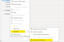 Wählen Sie über das Kontextmenü „Freigeben“ aus und klicken Sie danach auf Kalenderberechtigungen.