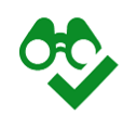 Ein grünes Icon, ein Fernglas mit einem Haken