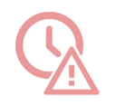 Ein blassrotes Icon: Eine Uhr und ein Dreieck, das ein Ausrufezeichen enthält.