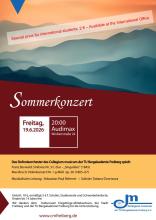 Event announcement: Summer concert by the Symphony Orchestra of the Collegium musicum der TU Bergakademie Freiberg e.V. Image: An abstract mountain landscape in mist with soft, orange-red light, featuring harmonious, gentle mountain ranges in turquoise with varying degrees of brightness, arranged across five levels  Text: Summer concert, Friday 19 June 2026, 8.00 pm, Audimax, Winklerstraße 24, The Symphony Orchestra of the Collegium musicum of the TU Bergakademie Freiberg e. V. performs: Franz Berwald: Symp