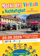 Anknündigungsplakat des Markts der Nachhaltigkeit am 20.09.2026 auf dem Freiberger Schloßplatz