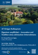 Plakat zum 37. Krüger-Kolloquium am 26.10.2026 mit Dr. Georg Prinz zur Lippe, Schloss Proschwitz