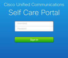 Sign-in page of the Cisco Unified Communications Self Care Portal with the fields Username and Password and the Sign In button