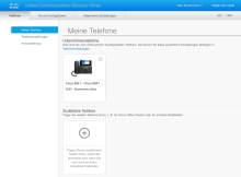 Seite Meine Telefone: oben das Bürotelefon unter Unternehmenstelefone, darunter der Bereich Zusätzliche Telefone mit einer Kachel mit Plus-Symbol