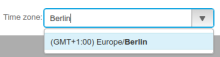 Time zone field with the word Berlin typed in and the suggestion (GMT+1:00) Europe/Berlin